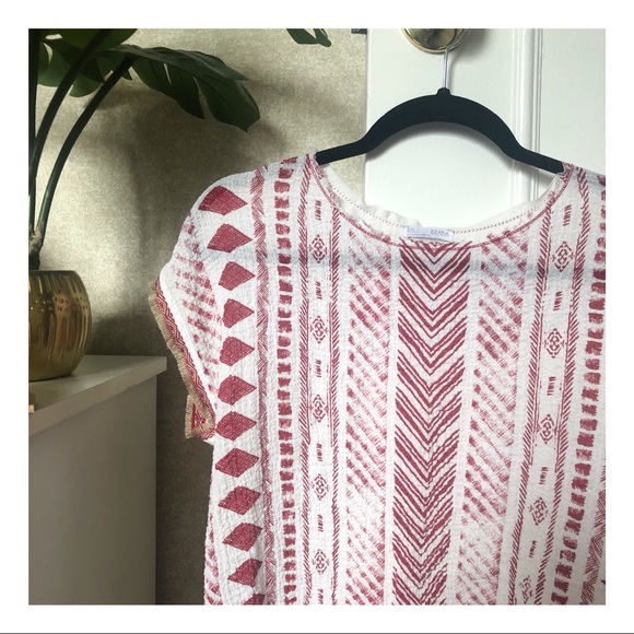 ZARA Tribal Aztec Textured Short Fringe Sleeve Top - Picture 2 of 3